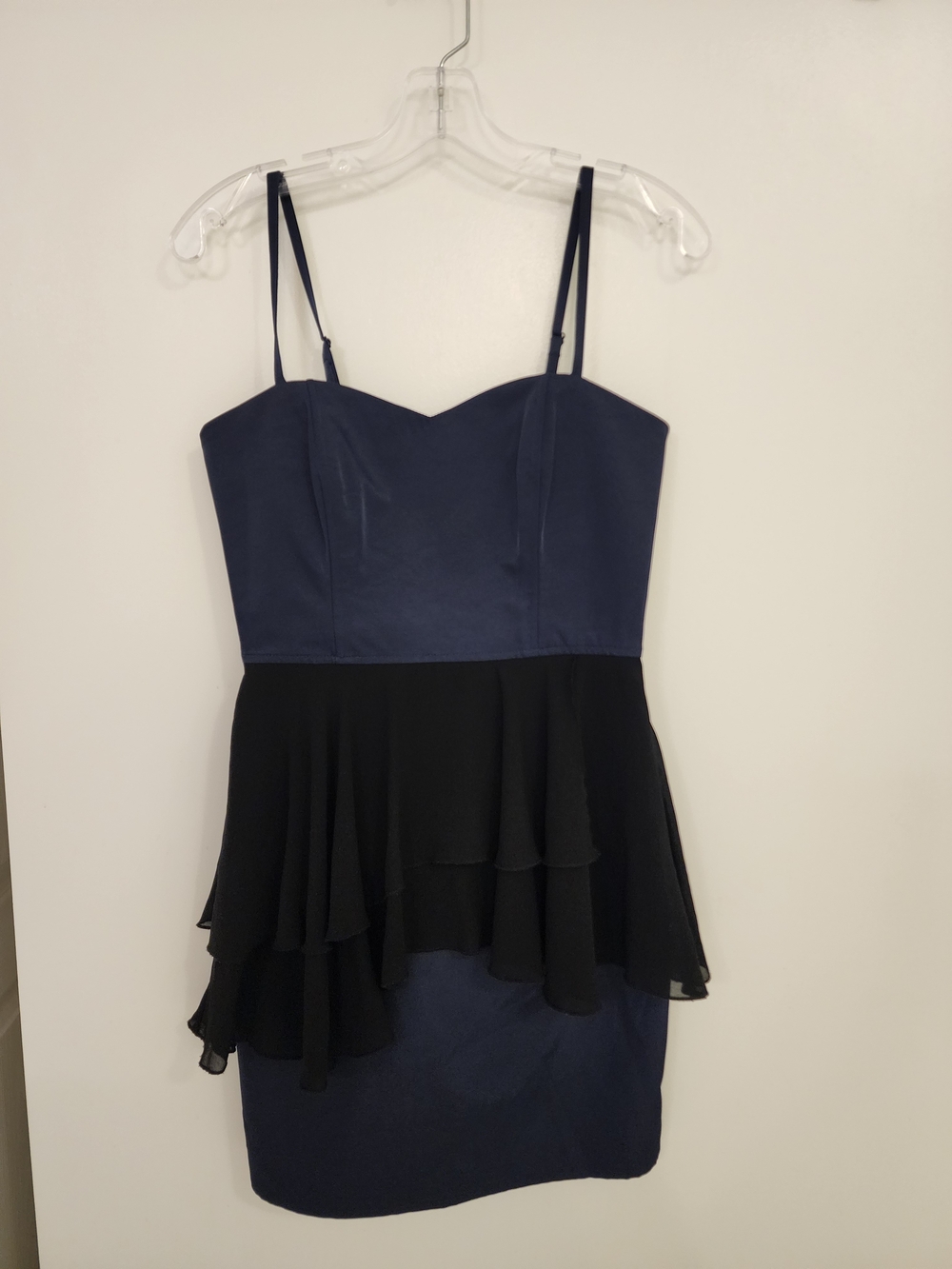 H&M Navy and Black Spaghetti Strap Peplum Mini Dress